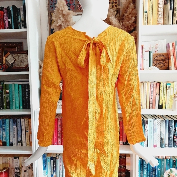 Topshop Premium Plisse Tie Back Orange Yellow Midi Summer Dress P1292 - Picture 8 of 12